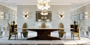 Tree Design Veneered Oval Dining Table Sets