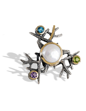 Crystal Glass Brooch with Natural Stones