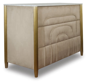 Luxury Suede Fabric Chest of Drawers with Marble Top - Tuscany