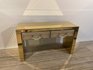 Modern Italian Gold Mirrored Console Table With Drawers - Collier