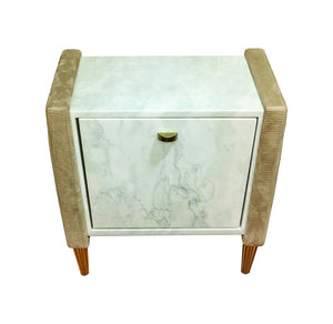 Modern  Upholstered Suede Fabric with Carrara Marble Bedside Table Tuscany