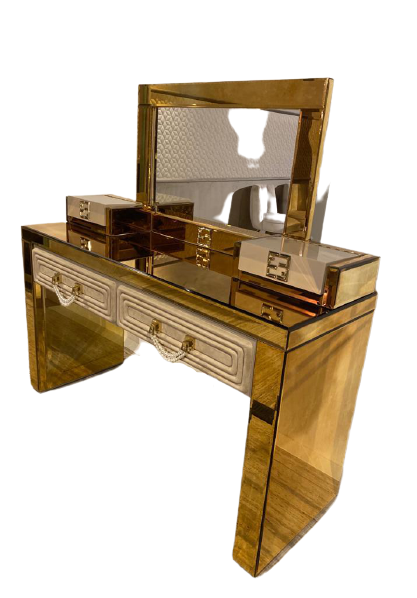 Luxury Gold Mirrored Dressing Table With Drawers - Collier Fertini Luxury Gold Mirrored Dressing Table With Drawers - Collier Fertini