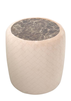 Itallian Designer Quilted Velvelt Round Side Table with Emperador marble top