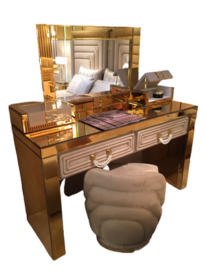 Luxury Gold Mirrored Dressing Table With Drawers - Collier