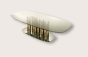 Luxury  Gold Plated Bamboo Glass Dining Table - Lotus