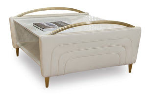 Modern Upholstered Ivory Leather Square Coffee Table - Tuscany