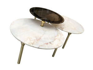 Luxury  Gold Coffee  Table Set with Estremoz Marble and bronze glass Top - Lotus
