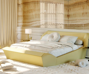 Contemporary Gold Leather Upholstered Bed - Lotus