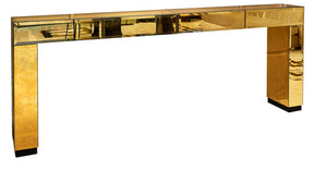 Modern Italian Gold Mirrored Console Table With Drawers - Gattopardo